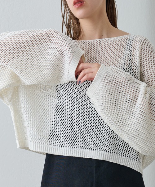 COLONY 2139（コロニートゥーワンスリーナイン）の「WEB限定/一部店舗限定　リネンライクメッシュトップス（ニット/セーター・レディース・アイボリー/ブラック/グリーン/ライトグリーン/グレー・FREE）」の6枚目の写真