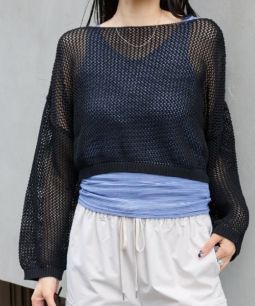 COLONY 2139（コロニートゥーワンスリーナイン）の「WEB限定/一部店舗限定　リネンライクメッシュトップス（ニット/セーター・レディース・アイボリー/ブラック/グリーン/ライトグリーン/グレー・FREE）」の12枚目の写真