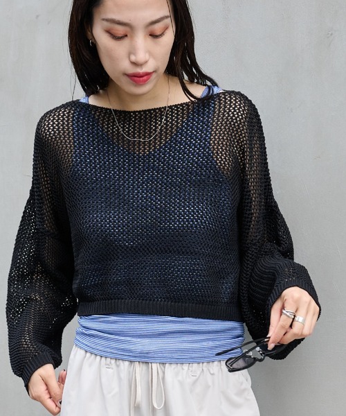 COLONY 2139（コロニートゥーワンスリーナイン）の「WEB限定/一部店舗限定　リネンライクメッシュトップス（ニット/セーター・レディース・アイボリー/ブラック/グリーン/ライトグリーン/グレー・FREE）」の13枚目の写真
