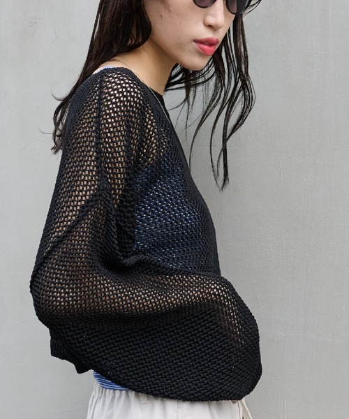 COLONY 2139（コロニートゥーワンスリーナイン）の「WEB限定/一部店舗限定　リネンライクメッシュトップス（ニット/セーター・レディース・アイボリー/ブラック/グリーン/ライトグリーン/グレー・FREE）」の14枚目の写真