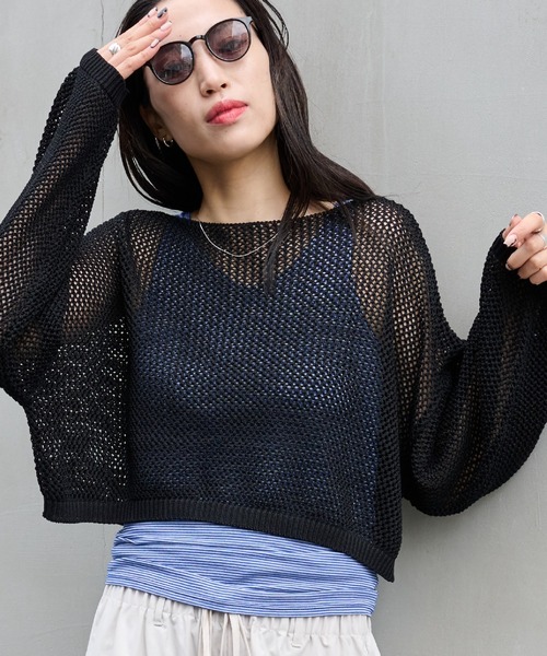 COLONY 2139（コロニートゥーワンスリーナイン）の「WEB限定/一部店舗限定　リネンライクメッシュトップス（ニット/セーター・レディース・アイボリー/ブラック/グリーン/ライトグリーン/グレー・FREE）」の15枚目の写真