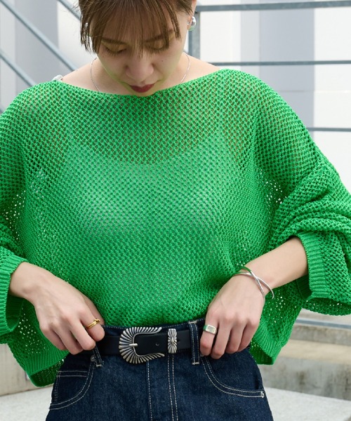 COLONY 2139（コロニートゥーワンスリーナイン）の「WEB限定/一部店舗限定　リネンライクメッシュトップス（ニット/セーター・レディース・アイボリー/ブラック/グリーン/ライトグリーン/グレー・FREE）」の17枚目の写真