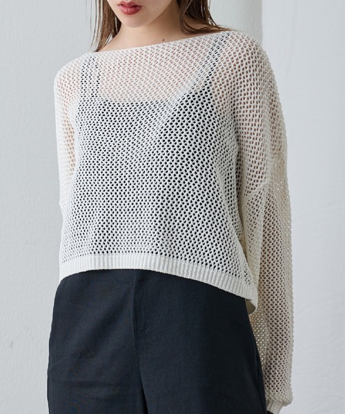 COLONY 2139（コロニートゥーワンスリーナイン）の「WEB限定/一部店舗限定　リネンライクメッシュトップス（ニット/セーター・レディース・アイボリー/ブラック/グリーン/ライトグリーン/グレー・FREE）」の8枚目の写真