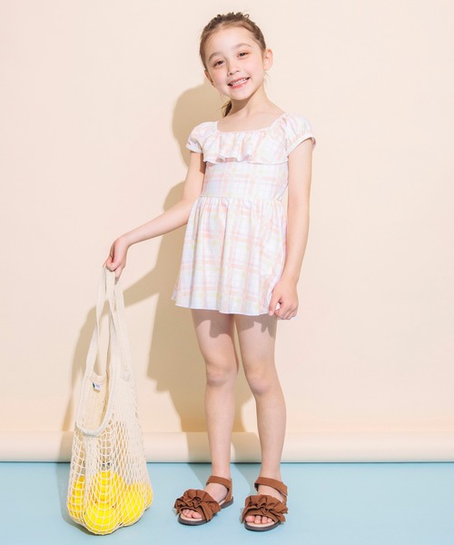 BRANSHES(ブランシェス)の「【水着】マドラスチェックワンピース(水着・キッズ・ピンク/オレンジ・90/100/110/120/130)」の7枚目の写真
