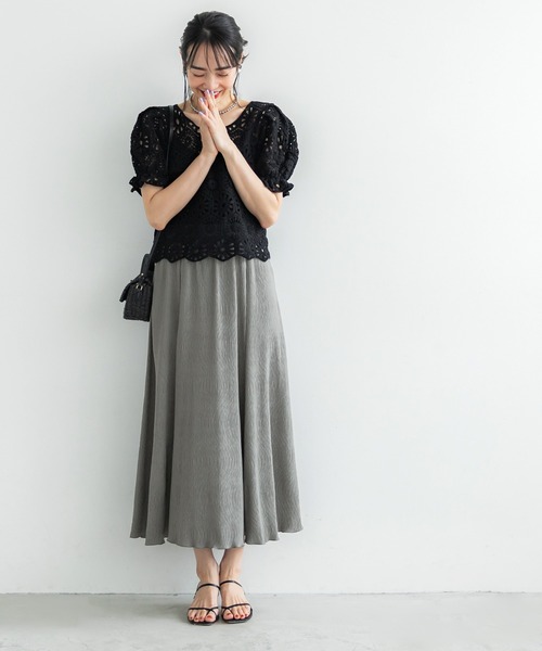 coca（coca）（コカ）の「楊柳プリーツフレアスカート（スカート・レディース・イエロー/カーキ/ブラック/グレー・M/L）」の16枚目の写真