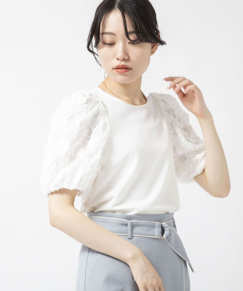NOLLEY’S Sophi(ノーリーズソフィ)の「ジャガードスリーブプルオーバーカットソー(Tシャツ/カットソー・レディース・ブラック/オフホワイト・38/36)」の3枚目の写真