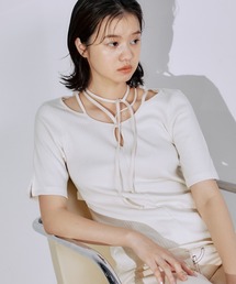 PUBLIC TOKYO | 【徳島県産】スリットホールカットアウトハーフスリーブトップ(Tシャツ/カットソー)