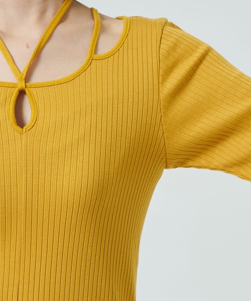 PUBLIC TOKYO(パブリックトウキョウ)の「【華奢見え・リボン】スリットホールカットアウトハーフスリーブトップ(Tシャツ/カットソー・レディース・ブラック/アイボリー/その他2/グレー/イエロー/ネイビー・FREE)」の15枚目の写真