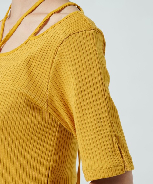 PUBLIC TOKYO(パブリックトウキョウ)の「【華奢見え・リボン】スリットホールカットアウトハーフスリーブトップ(Tシャツ/カットソー・レディース・ブラック/アイボリー/その他2/グレー/イエロー/ネイビー・FREE)」の16枚目の写真