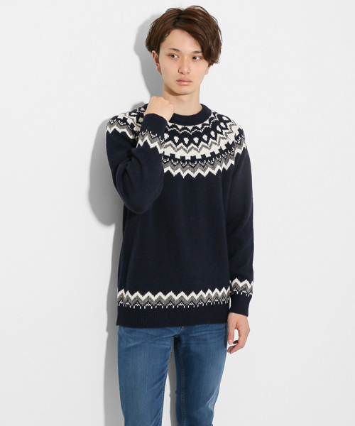 SENSE OF PLACE by URBAN RESEARCH(センスオブプレイスバイアーバンリサーチ)の「シェトランドノルディックセーター(ニット/セーター・メンズ・グリーン/ネイビー/オフホワイト・LARGE/MEDIUM)」の3枚目の写真