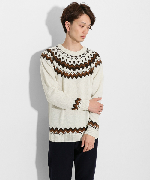 SENSE OF PLACE by URBAN RESEARCH(センスオブプレイスバイアーバンリサーチ)の「シェトランドノルディックセーター(ニット/セーター・メンズ・グリーン/ネイビー/オフホワイト・LARGE/MEDIUM)」の1枚目の写真