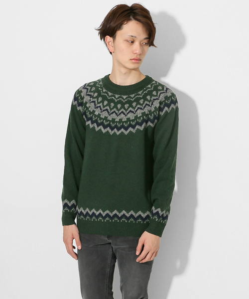 SENSE OF PLACE by URBAN RESEARCH(センスオブプレイスバイアーバンリサーチ)の「シェトランドノルディックセーター(ニット/セーター・メンズ・グリーン/ネイビー/オフホワイト・LARGE/MEDIUM)」の2枚目の写真