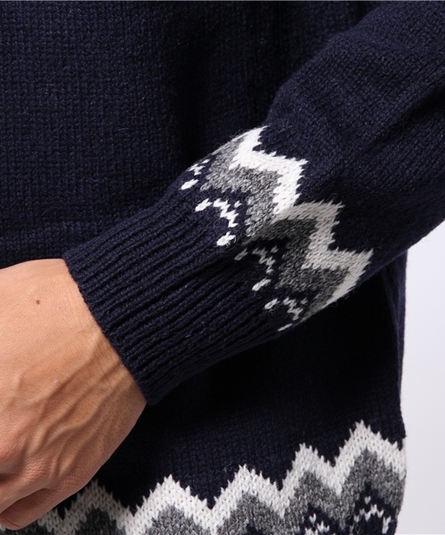 SENSE OF PLACE by URBAN RESEARCH(センスオブプレイスバイアーバンリサーチ)の「シェトランドノルディックセーター(ニット/セーター・メンズ・グリーン/ネイビー/オフホワイト・LARGE/MEDIUM)」の7枚目の写真