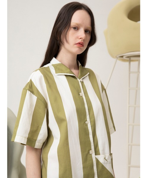 JNBY(ジェーエヌビーワイ)の「HOME Genderless Striped Cotton Shirt(シャツ/ブラウス・レディース・ベージュ系その他5/ブルー系その他4/グリーン系その他5・36/38)」の6枚目の写真