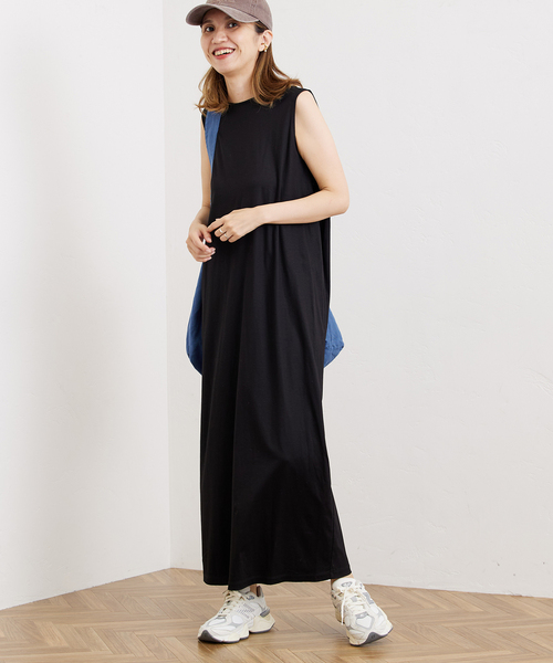 キキ様 FRAMeWORK タックジャージドレス ノースリーブロングワンピース 美品 FRAMeWORK タックジャージドレス ノースリーブワンピース
