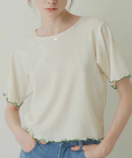 idem(イデム)の「pocopoco cut and sew tops/配色メロウトップス(Tシャツ/カットソー・レディース・ブルー/アイボリー/ブラック・FREE)」の2枚目の写真