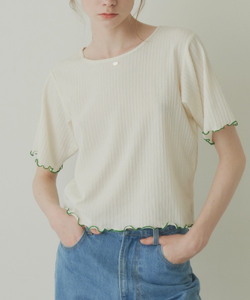 idem(イデム)の「pocopoco cut and sew tops/配色メロウトップス(Tシャツ/カットソー・レディース・ブルー/アイボリー/ブラック・FREE)」の11枚目の写真