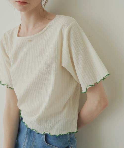 idem(イデム)の「pocopoco cut and sew tops/配色メロウトップス(Tシャツ/カットソー・レディース・ブルー/アイボリー/ブラック・FREE)」の17枚目の写真