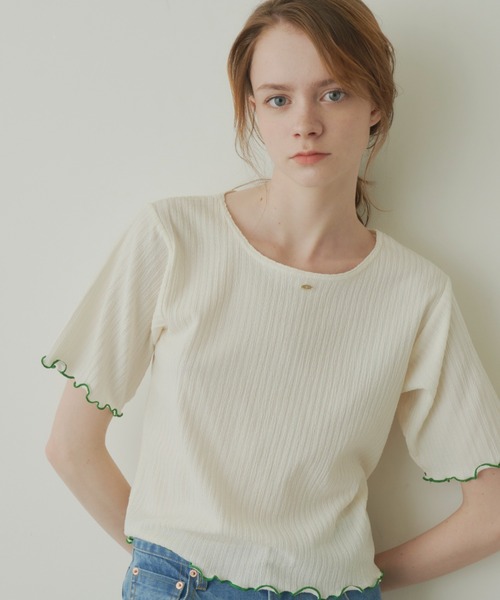 idem(イデム)の「pocopoco cut and sew tops/配色メロウトップス(Tシャツ/カットソー・レディース・ブルー/アイボリー/ブラック・FREE)」の9枚目の写真