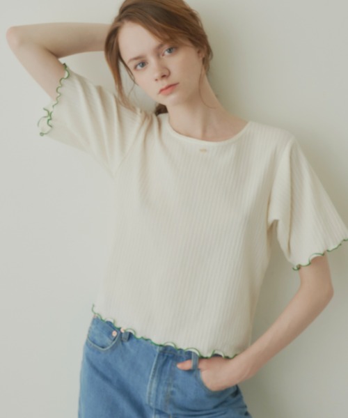 idem(イデム)の「pocopoco cut and sew tops/配色メロウトップス(Tシャツ/カットソー・レディース・ブルー/アイボリー/ブラック・FREE)」の4枚目の写真