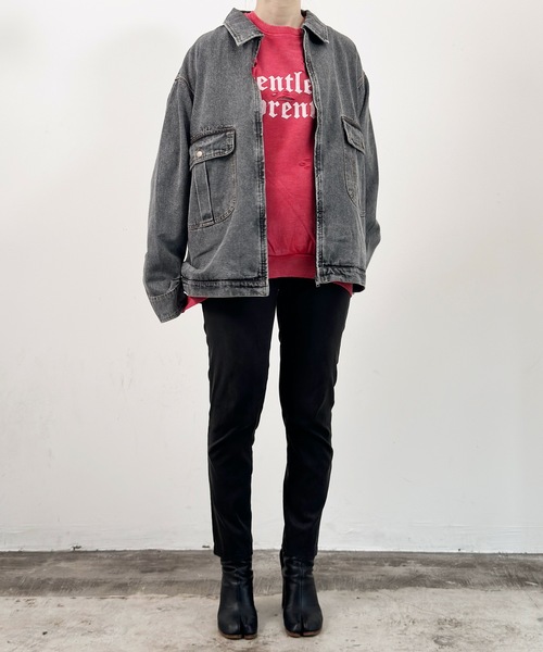 COMMON WARE(コモンウェアー)の「COMMONWARE:デニム フロントジップ ジャケット(デニムジャケット・レディース・ケミカルウォッシュ/ブラック/ライトブルー・XL/L/M)」の4枚目の写真