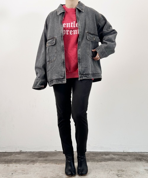 COMMON WARE(コモンウェアー)の「COMMONWARE:デニム フロントジップ ジャケット(デニムジャケット・レディース・ケミカルウォッシュ/ブラック/ライトブルー・XL/L/M)」の5枚目の写真