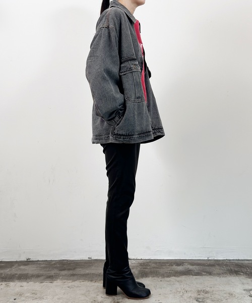 COMMON WARE(コモンウェアー)の「COMMONWARE:デニム フロントジップ ジャケット(デニムジャケット・レディース・ケミカルウォッシュ/ブラック/ライトブルー・XL/L/M)」の6枚目の写真