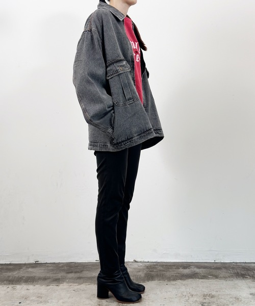 COMMON WARE(コモンウェアー)の「COMMONWARE:デニム フロントジップ ジャケット(デニムジャケット・レディース・ケミカルウォッシュ/ブラック/ライトブルー・XL/L/M)」の8枚目の写真