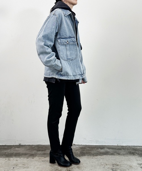 COMMON WARE(コモンウェアー)の「COMMONWARE:デニム フロントジップ ジャケット(デニムジャケット・レディース・ケミカルウォッシュ/ブラック/ライトブルー・XL/L/M)」の14枚目の写真