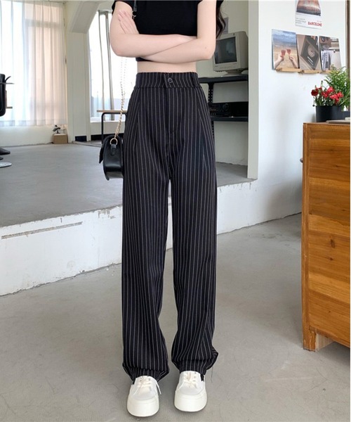 Chick（チック）の「▲ハイウエストストライプスラックス（スラックス・レディース・ベージュ/ブラック・L/M/XL）」の3枚目の写真