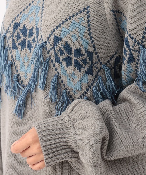 チチカカ（チチカカ）の「ナバホフリンジニットプルオーバー（ニット/セーター・レディース・グレー/アイボリー/ブラウン・FREE）」の15枚目の写真