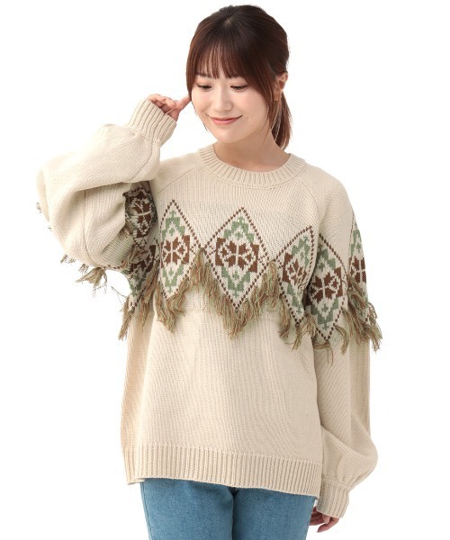 チチカカ（チチカカ）の「ナバホフリンジニットプルオーバー（ニット/セーター・レディース・グレー/アイボリー/ブラウン・FREE）」の10枚目の写真