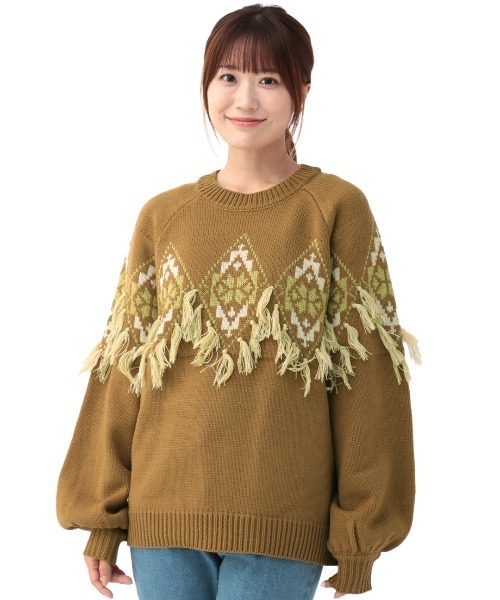 チチカカ（チチカカ）の「ナバホフリンジニットプルオーバー（ニット/セーター・レディース・グレー/アイボリー/ブラウン・FREE）」の9枚目の写真