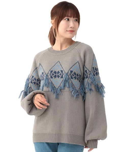 チチカカ（チチカカ）の「ナバホフリンジニットプルオーバー（ニット/セーター・レディース・グレー/アイボリー/ブラウン・FREE）」の8枚目の写真