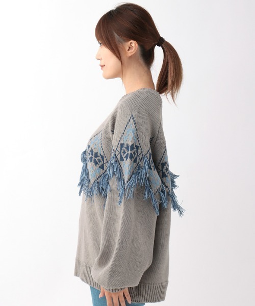 チチカカ（チチカカ）の「ナバホフリンジニットプルオーバー（ニット/セーター・レディース・グレー/アイボリー/ブラウン・FREE）」の11枚目の写真