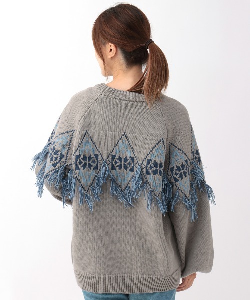 チチカカ（チチカカ）の「ナバホフリンジニットプルオーバー（ニット/セーター・レディース・グレー/アイボリー/ブラウン・FREE）」の12枚目の写真