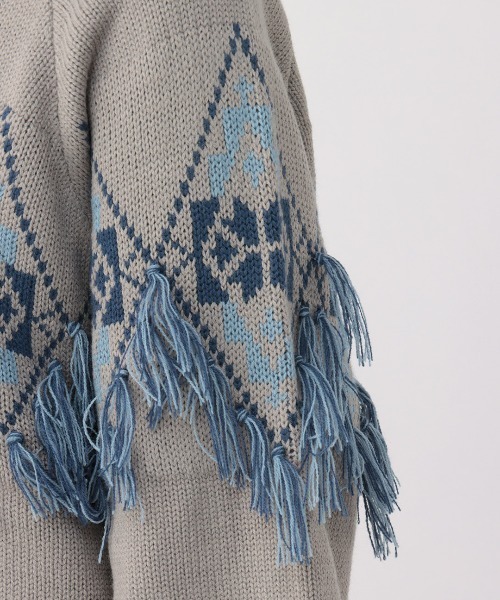 チチカカ（チチカカ）の「ナバホフリンジニットプルオーバー（ニット/セーター・レディース・グレー/アイボリー/ブラウン・FREE）」の14枚目の写真