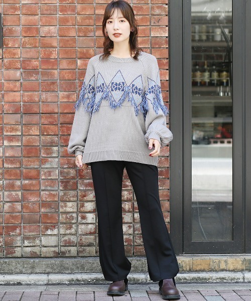 チチカカ（チチカカ）の「ナバホフリンジニットプルオーバー（ニット/セーター・レディース・グレー/アイボリー/ブラウン・FREE）」の4枚目の写真