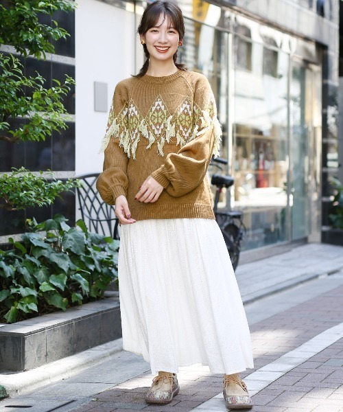 チチカカ（チチカカ）の「ナバホフリンジニットプルオーバー（ニット/セーター・レディース・グレー/アイボリー/ブラウン・FREE）」の7枚目の写真