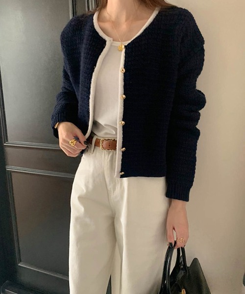 ROOPTOKYO（ループトウキョウ）の「ゴールドボタンパイピングニットカーディガン（カーディガン/ボレロ・レディース・ホワイト×ブラック/ホワイト/ネイビー・FREE）」の12枚目の写真
