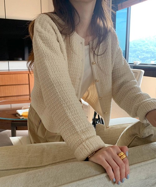 ROOPTOKYO（ループトウキョウ）の「ゴールドボタンパイピングニットカーディガン（カーディガン/ボレロ・レディース・ホワイト×ブラック/ホワイト/ネイビー・FREE）」の8枚目の写真