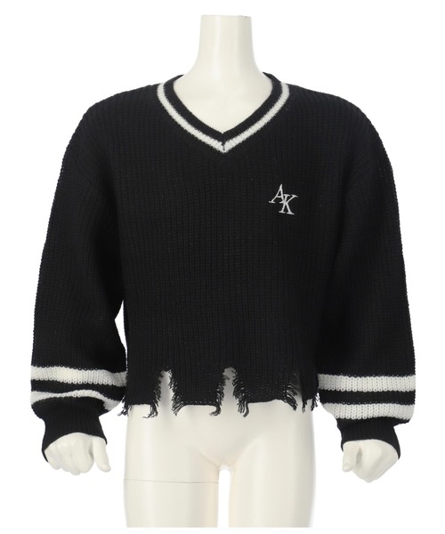 ANAP kids（アナップキッズ）の「ダメージラインニットトップス【親子お揃い】（ニット/セーター・キッズ・ラベンダー/アイボリー/ブラック・110cm/120cm/130cm）」の2枚目の写真