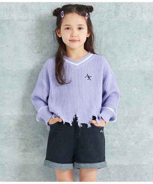 ANAP kids（アナップキッズ）の「ダメージラインニットトップス【親子お揃い】（ニット/セーター・キッズ・ラベンダー/アイボリー/ブラック・110cm/120cm/130cm）」の5枚目の写真