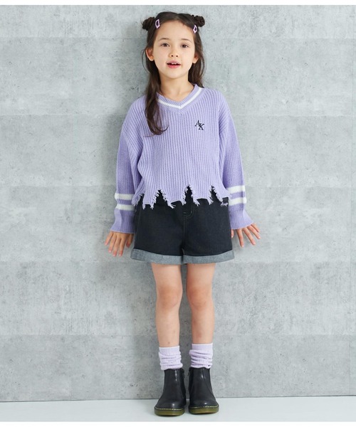 ANAP kids（アナップキッズ）の「ダメージラインニットトップス【親子お揃い】（ニット/セーター・キッズ・ラベンダー/アイボリー/ブラック・110cm/120cm/130cm）」の8枚目の写真