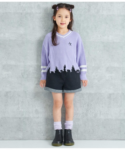 ANAP kids（アナップキッズ）の「ダメージラインニットトップス【親子お揃い】（ニット/セーター・キッズ・ラベンダー/アイボリー/ブラック・110cm/120cm/130cm）」の9枚目の写真