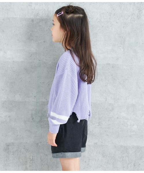 ANAP kids（アナップキッズ）の「ダメージラインニットトップス【親子お揃い】（ニット/セーター・キッズ・ラベンダー/アイボリー/ブラック・110cm/120cm/130cm）」の7枚目の写真