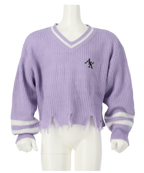 ANAP kids（アナップキッズ）の「ダメージラインニットトップス【親子お揃い】（ニット/セーター・キッズ・ラベンダー/アイボリー/ブラック・110cm/120cm/130cm）」の10枚目の写真