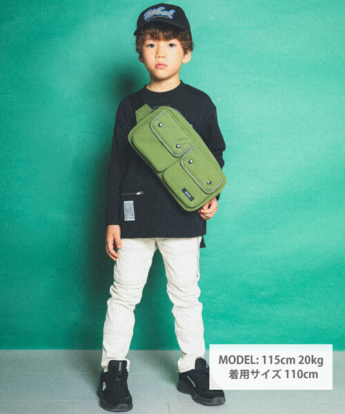 WASK（ワスク）の「ポケット付きショルダーバッグ（ボディバッグ/ウエストポーチ・キッズ・グリーン/ブラック・FREE）」の3枚目の写真