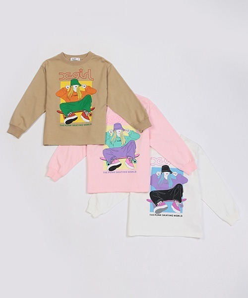 X-girl Stages(エックスガールステージス)の「ガールモチーフ長袖Tシャツ(Tシャツ/カットソー・キッズ・オフホワイト/ライトピンク/ベージュ・110cm/80cm/100cm/140cm/120cm/90cm/130cm)」の10枚目の写真
