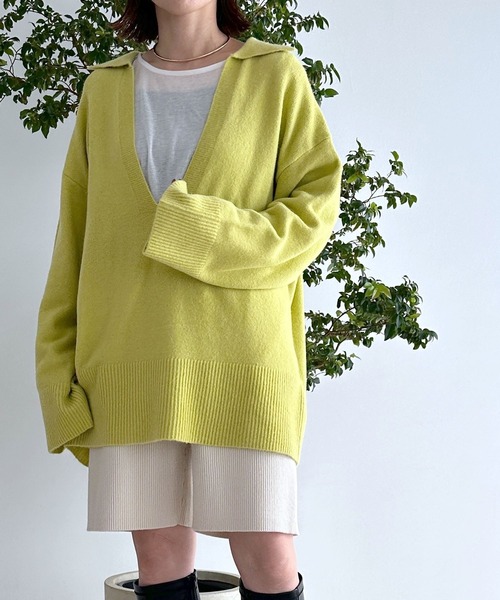 LEPSIM（レプシィム）の「7ゲージ深Vスキッパーチュニック　971257（ニット/セーター・レディース・イエロー/ベージュ/グレー・FREE）」の3枚目の写真